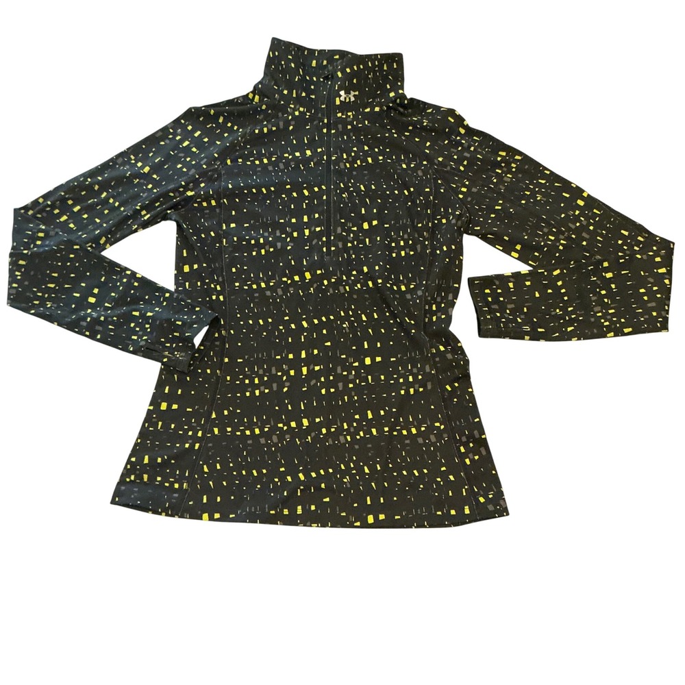 Under Armour ColdGear Womens 1/4 Zip Pullover Black Yellow Geometric Print M